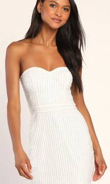 White Sequin Strapless Mini Dress