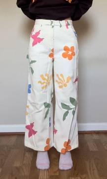 Floral High Rise Flare Carpenter Pants