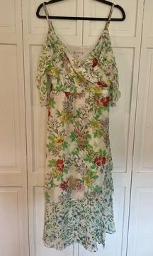 Nanette Nanette lepore floral ruffled faux wrap midi dress size 4