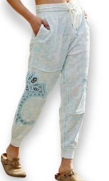 Blue Sun & Done Crochet Trim Pull On Comfy Joggers