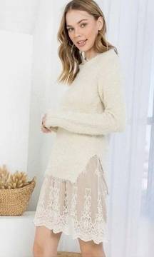 Anthropologie Ryu Ivory Eyelash Sweater Lace Dress size M/L