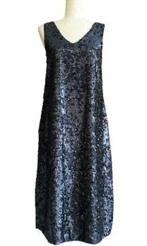 K/Lab Dress Navy Blue Sequins V-Neck Sleeveless Party Midi Dress Size Small