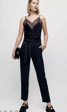 Maje Pantalon Taille Tie Waist Pleated Pants in Marine Blue