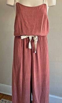 Doe & Rae Roolee copper linen cotton natural wide leg jumpsuit