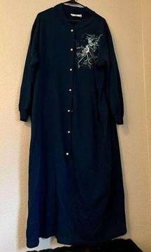 Orvis nightgown sweatshirt material blue Jay birds metal snap front XL