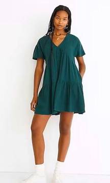 | LIGHTSPUN COTTON POPOVER TIERED MINI DRESS IN SPURCE GREEN XL