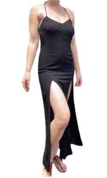 long black maxi dress thigh slit size small