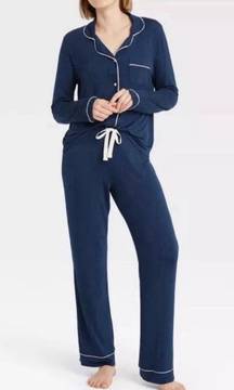 Women's Soft Long Sleeve Top and Pants Pajama Set Navy Blue Medium