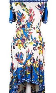 Flying Tomato Dress XS Off Shoulder Hi-Lo Blue White Floral