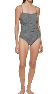 DKNY Ladies One Piece Swimsuit Black and White Removable Straps Sz XXL