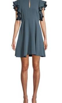 NWT CINQ À SEPT Reiko Flutter-Sleeve A-Line Dress in Blue