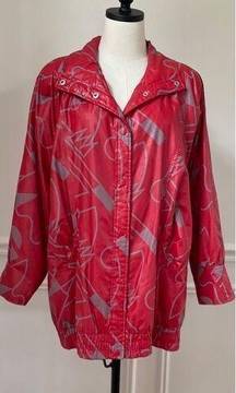 Vintage 80s Faux Leather Geometric Shape Oversized Coat Jacket Red Grey L