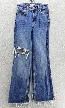 Women's Blue Denim Jeans Distressed Paneled Size 2 Straight Cotton blend