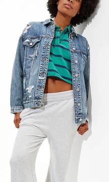 American Eagle AE '90s Boyfriend Oversized Patchwork Denim Jacket