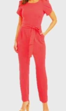 JESSICA HOWARD Fushia PINK Petal Sleeve Tie Waist Jumpsuit with Pockets sz8