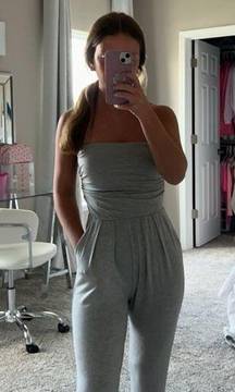 NWOT grey strapless jumpsuit w/ pockets!