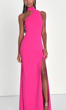 Hot Pink Asymmetrical Halter Maxi Dress