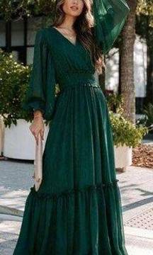 Green Metallic Boho Maxi Dress
