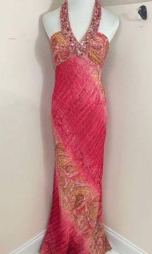 Vintage Y2K Niki by Niki Livas Hot Pink Beaded Mermaid Formal Party Dress 2/4