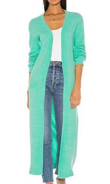 Flynn Skye Long Duster Cardigan Sweater SMALL Mint Green Pockets Longline NEW