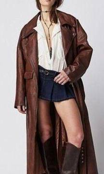 BRENDA KNIGHT X FREE PEOPLE Lambskin Trench Jacket Size Large Brown RARE