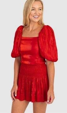 NWT  Logan Puff Sleeve Crop Top in Flame Red