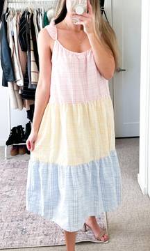 Pastel Colorblock Tiered Midi Dress