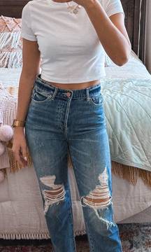 Distressed Slim Straight Jeans 