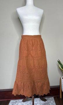 Jason Wu Terra Cotta Orange Rust Eyelet Lined Tiered Skirt Size Medium