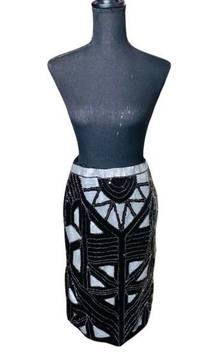 NWT Front Row Black & Grey by Sara & Goldy Geometric Design Sequin Pencil Skirt