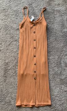 Burnt Orange Ribbed Midi Dress