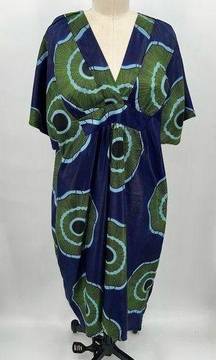The Oula Company High Low Dress Sz L Blue Green Printed Trapeze Tunic