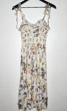 Free People Floral Smocked Midi Dress in Sweet Cream Combo Size XS​