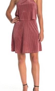 Dress Popover Stripe Velvet Blush Pink M NWT