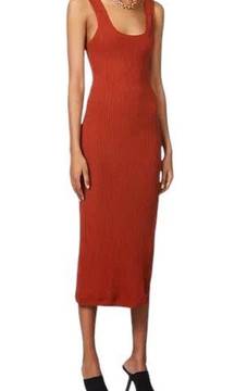 NWT Alix NYC Scoop Neck Stretch Jersey Ribbed Midi Dress in Rust Palma