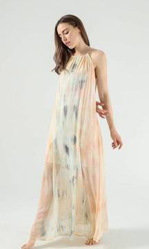 🫦 ✨ Sheer Italian Silk Pastel Maxi Dress With Inner Satin Slip