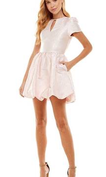 | Bubble Short Sleeve Dress with Key Hole Neck