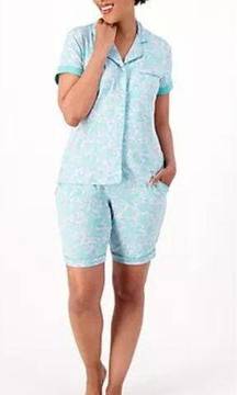 Muk Luks Cloud Knit 3 Piece Teal Paisley PJ Pant Short Set size 1X