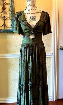 Maxi Dress Olive Green Floral Print Ruffle Hem Maxi Dress Maxidress Size S
