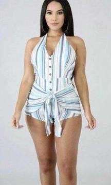 T.C.ELLIS Blue Sky Stripes Halter Romper