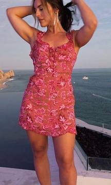 Tan And Pink Floral Dress 