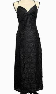 NSR new women's black twist front lace overlay sleeveless midi dress medium