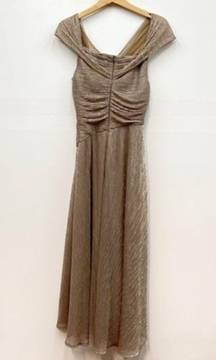 Oleg Cassini pleated metallic off-the-shoulder dress in Gold size 4