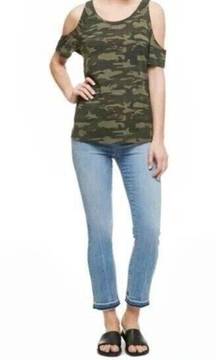 Sanctuary Heritage Green Camo Cold Shoulder Short Sleeve‎ T-Shirt Size Small