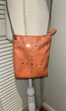 small, coral accross the body crystal bling purse