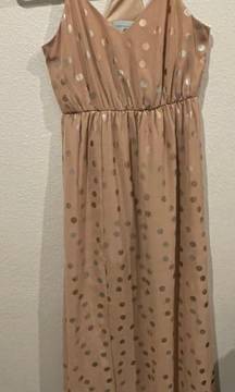 JUDITH MARCH Sleeveless Polka Dot Tan Maxi Dress