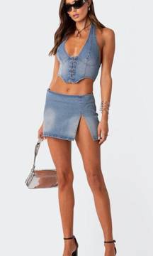 Denim Two Piece Skirt Set 