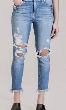 Monroe High Waist Cigarette Straight Ankle Distressed Stretch Jeans 29