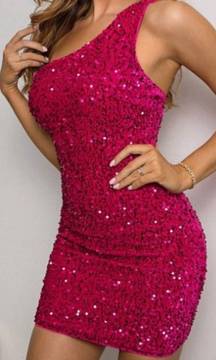 Hot pink sequin velvet mini dress 