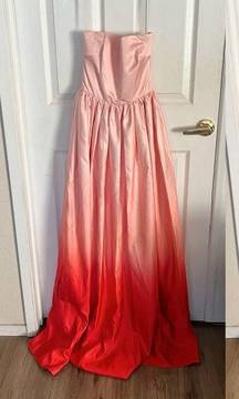 🆕 SAU LEE Teigen Gradient Duchess Satin Strapless Gown in Blush Red Ombre Sz 0